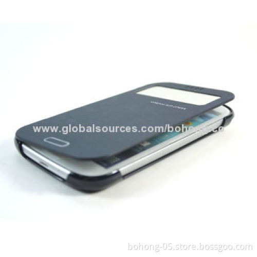 Original Imitated PU Grain with Drawing Line Grain PC Bottom Mirror Folio Case for Samsung Galaxy S3